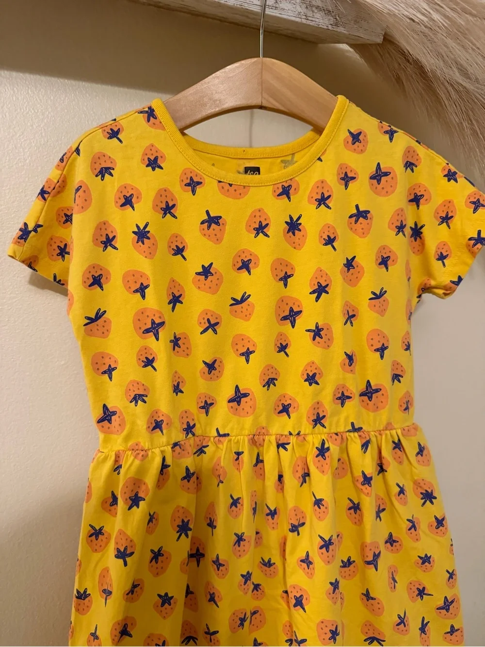 Tea Collection Girls Yellow Strawberry Print Tunic Dress Size 6
